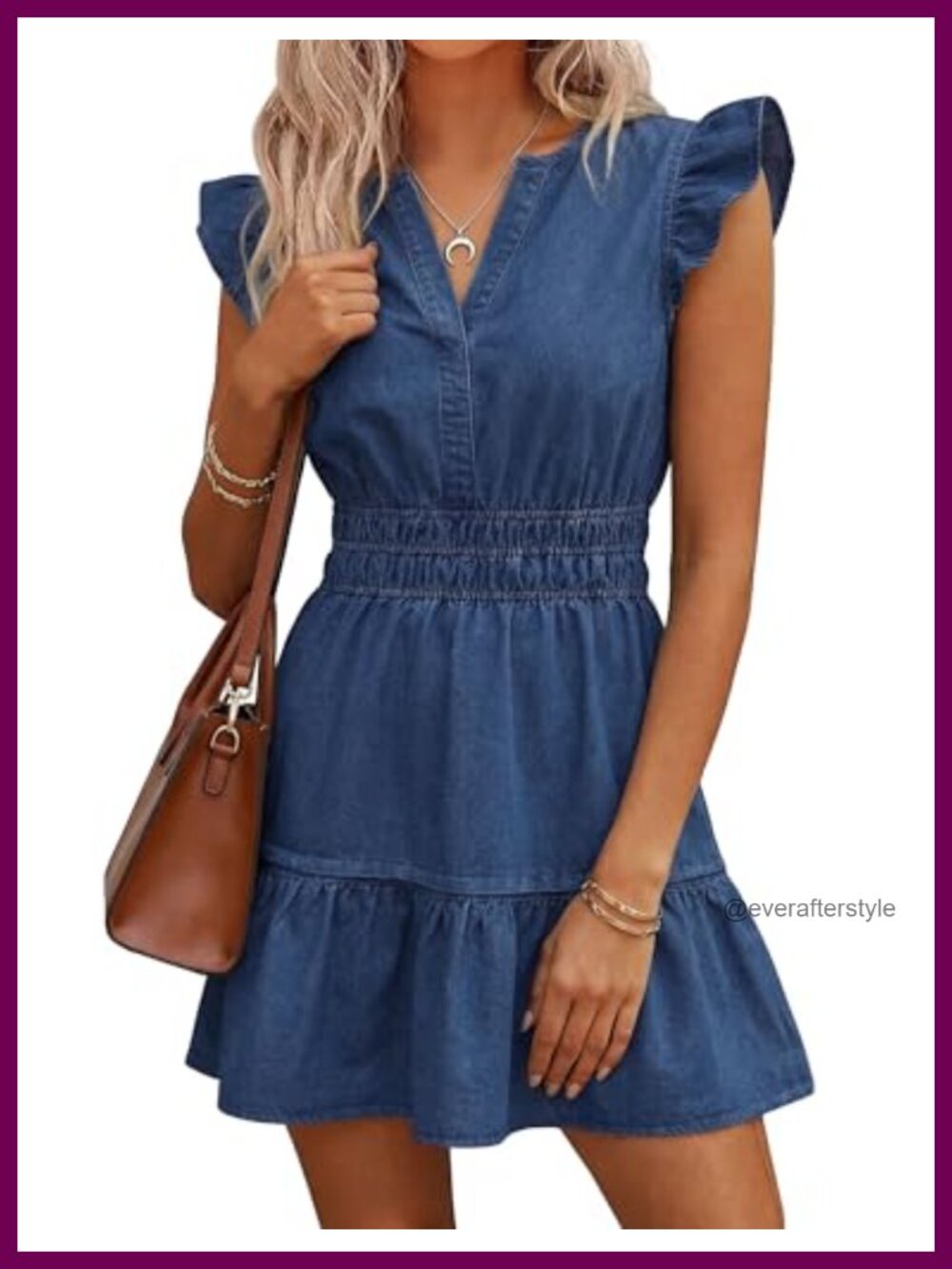 Denim Dress for Women Ruffle Sleeve Jean Summer Dress with Pockets
